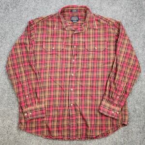 Pendleton‎ Pioneer Shirt Mens XL Red Plaid Western Grunge Button Up Cowboy